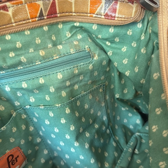 Fossil Brown/Orange Leather/Coated Canvas Vintage Key Per Tote 15x13x5" - Picture 7 of 7